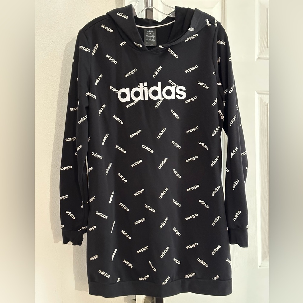 Adidas Womens Logo-Print Tunic Hoodie Sweatshirt